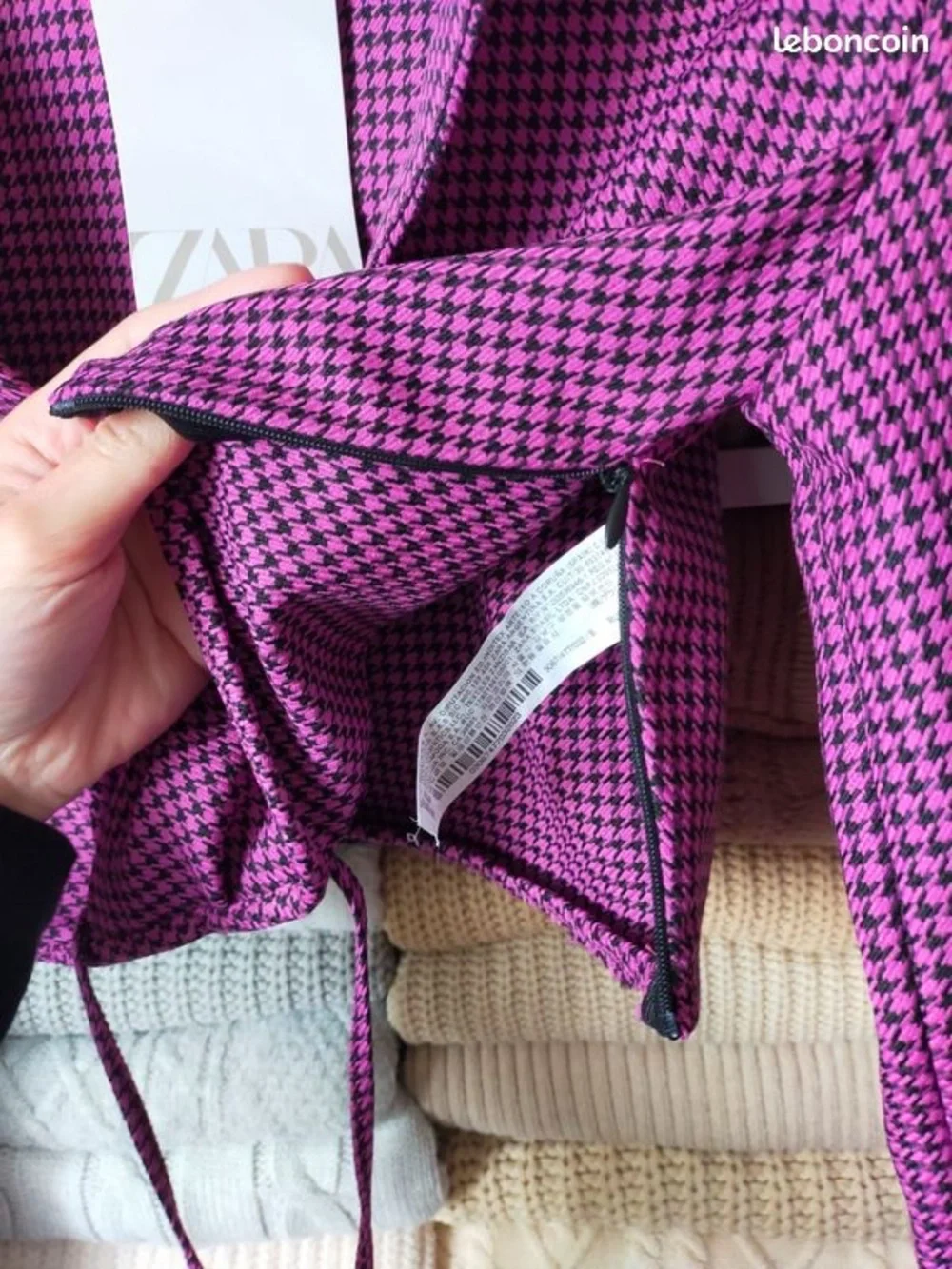 ZARA NWT Cropped Houndstooth Blazer Top Long Sleeve Purple Black Size S